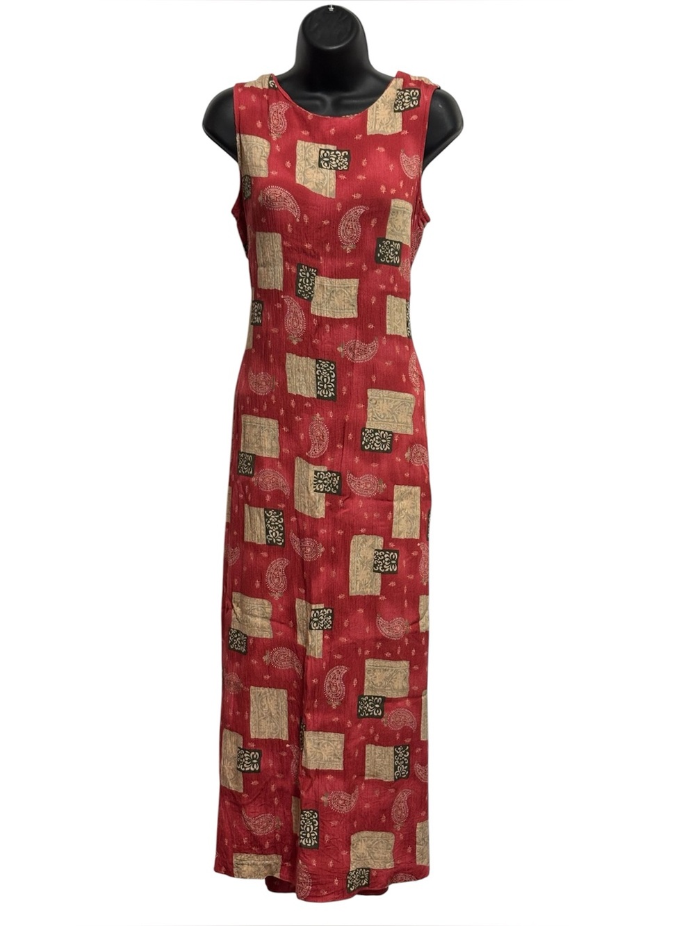 Vintage Northern Reflections Sleeveless Red Printed Maxi Dress